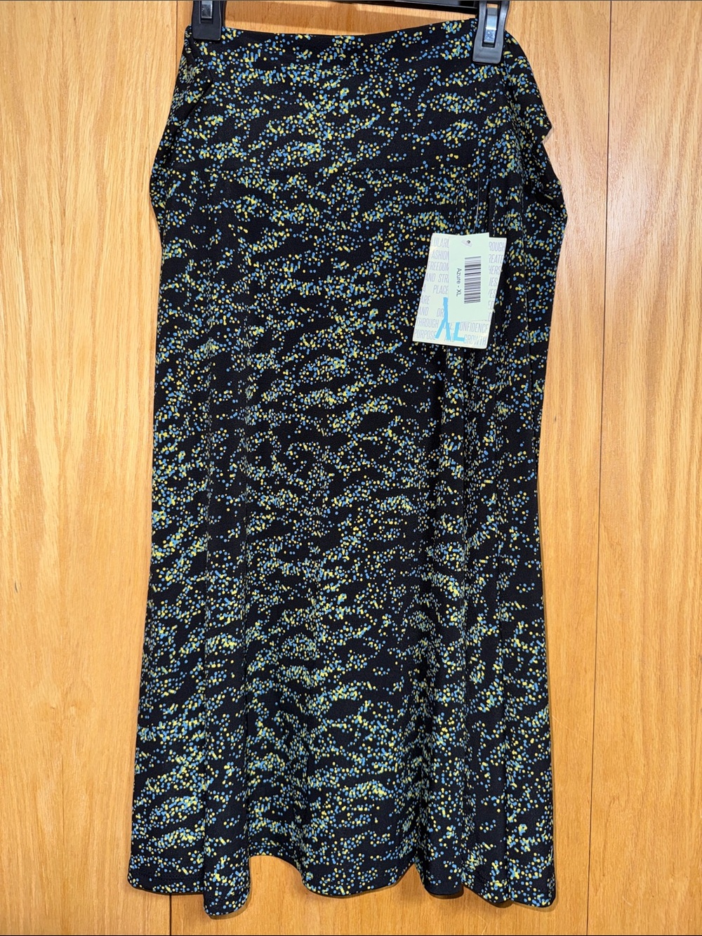 LuLaRoe Azure Black Skirt with Blue and Yellow Dot Print